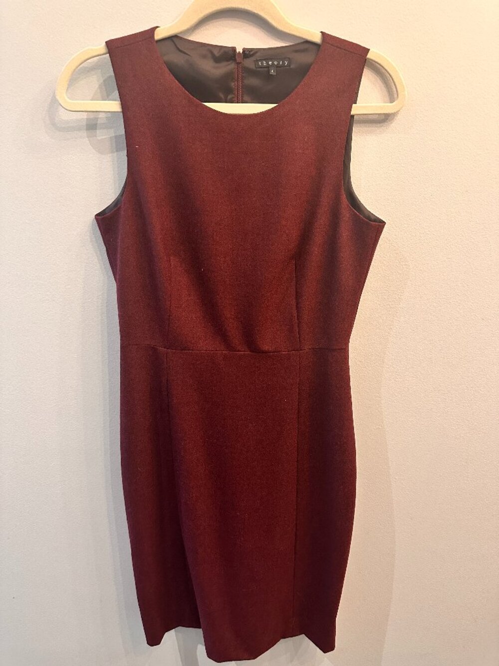 THEORY Burgundy Sleeveless Tailored Sheath Dress - Size 4